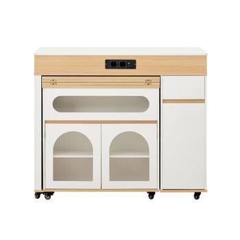 Isla De Cocina Con Ruedas Y Mesa De Comedor Extensible, 50,5–187,5 Cm, Enchufes