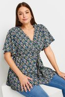 yours top negro cruzado con flores mujer curvy y tallas grandes yours