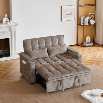 Sofá Cama 3 En 1 De 142 Cm, Chaise Longue Y Portavasos, Color Marrón