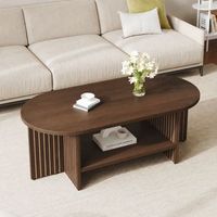 mesa de centro ovalada de mdf 100  49  35 cm diseno estriado y balda inferior