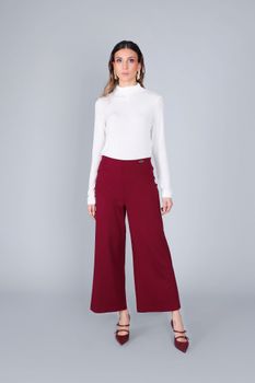 pantalones de pierna ancha en tejido elástico burgundy s