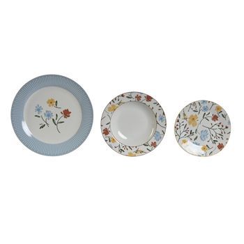 Vajilla Set 18 Porcelana 27x27x3 Floral Azul
