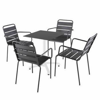 Mesa Reclinable Laminada Negra De 60x60 Cm Y 4 Sillas De Metal Gris, Opéra - Oviala