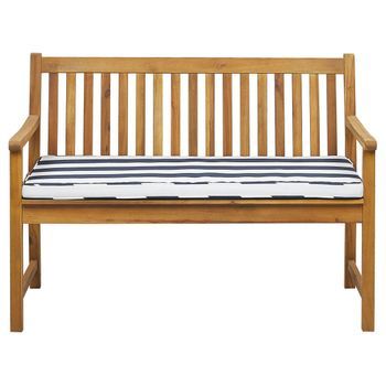Banco De Jardín De Madera De Acacia Clara 120 Cm Listones Cojín Azul/blanco Para Exterior Estilo Rústico Vivara