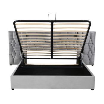 Cama Con Almacenaje De Terciopelo 180x200cm Con Led Y Toma Usb Gris