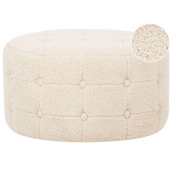 Puf Beige 55 X 30 Cm Bouclé Otomana Reposapiés Mullido Botón Sala De Estar Tampa