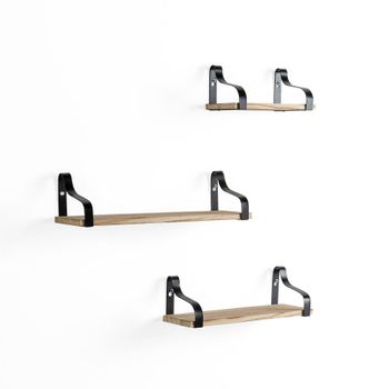 Set de 3 estantes de pared metal negro y madera de paulownia