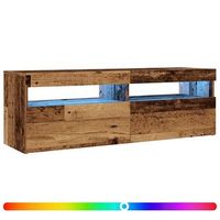 mueble tv luces led madera ingenieria envejecida 120x35x40 cm vidaxl