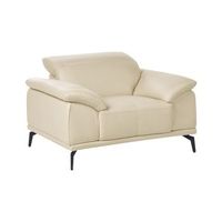 sillon de tela moderno con reposacabezas ajustable y patas metalicas beige vejen