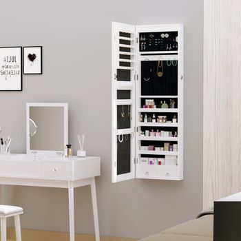 Espejo Joyero Colgante De Pared De Mdf Vidrio Homcom 37x120x10cm-gris