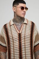polo tall recto oversize de punto abierto con raya brown