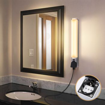 Aigostar Lámpara LED de Espejo con toma de corriente 46.5cm 10W 960LM Lámpara de Baño 4000K Luz natural Lámpara LED de Pared IP44 230V Luz de Espejo de Baño de Blanco Apliques Espejo de Baño