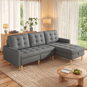 Sofá Esquinero Con Chaise Longue Reversible Y Espacio De Almacenamiento Bajo El Asiento - Tejido No Tejido/pvc/espuma - 212 X 130 X 86 Cm - Gris