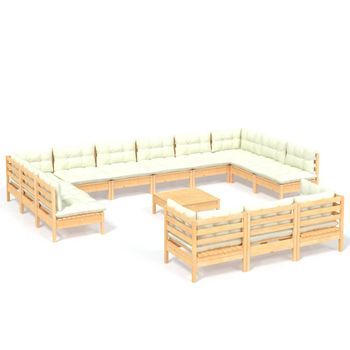 Muebles De Jardín 14 Piezas Y Cojines Madera De Pino Crema Vidaxl