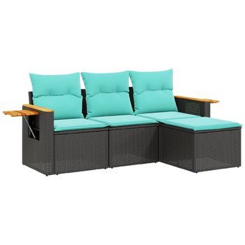 Set De Sofás De Jardín 4 Pzas Con Cojines Ratán Sintético Negro Cfw487091