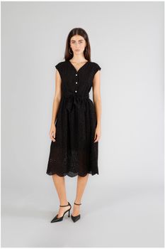 vestido con fajín bordado inglés black l