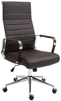 Silla de oficina giratoria regulable en cuero auténtico marrón