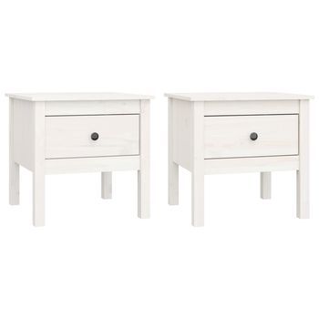 2 Uds Mesa Auxiliar | Mesita Auxiliar | Mesa De Café Madera Maciza De Pino Blanco 50x50x49 Cm