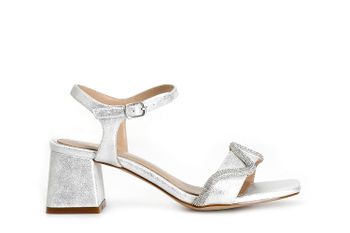 sandalias de efecto laminado con detalle de pedrería en la parte delantera silver 37