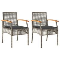 pack 2 uds sillas de jardin  silla de exterior  sillon con cojin ratan pe gris y madera acacia