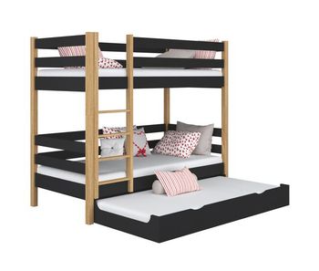 Litera de madera con cajón para colchón n01 negro / roble