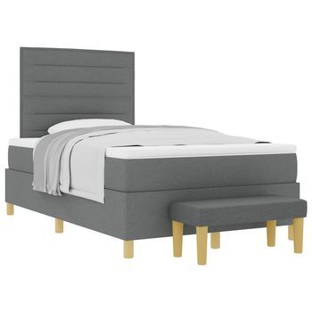 Cama Tipo Box Spring Con Cabecera Gris Oscuro 190 X 120 Cm Tela Vidaxl