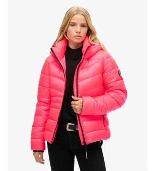Superdry para mujer. W5011724A Chaqueta acolchada con capucha Fuji rosa (S), Casual, Poliéster