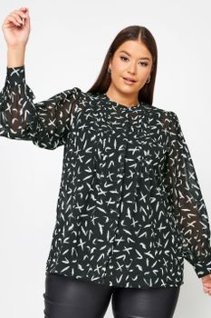 Yours Blusa Negra De Gasa Estampada, Mujer Curvy Y Tallas Grandes, Yours