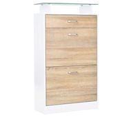 homcom mueble zapatero armario zapatero con 3 cajones estante de vidrio y asa de aluminio para pasillo entrada carga 50 kg 60x24x1055 cm natural