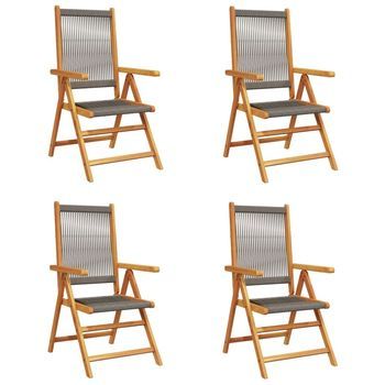 Pack 4 Uds Sillas De Jardín | Silla De Exterior | Sillón Reclinables Madera Maciza Acacia Gris