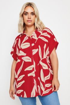 Yours Camisa Rugosa Roja De Hojas, Mujer Curvy Y Tallas Grandes, Yours