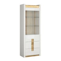 vitrina 1 puerta 2 cajones con led paneles de mdf blanco y madera