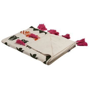 Manta De Algodón Multicolor 130 X 180 Cm Hecho A Mano Patrón Floral Borlas Anand