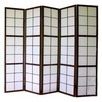 biombo de 5 paneles en madera negra y papel de arroz 175x220cm par06039