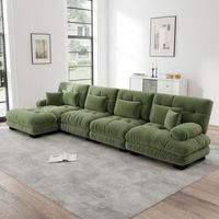 sofa modular esquinero de 4 plazas en tela de chenilla verde con otomana movil