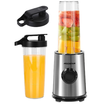 Aigostar Baron - Licuadoras Para Zumos y Batidos con Jarra 1 Litro, Botella 600ml. Batidora Portatil 350W. Batidora Smoothie Para Frutas, Verduras y Milkshake.   Acero Inoxidable. Sin de BPA.