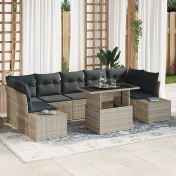 Juego De Sofá De Jardín De 8 Piezas Con Cojines Gris Claro Ratán Sintético V2529 Unico / Beige