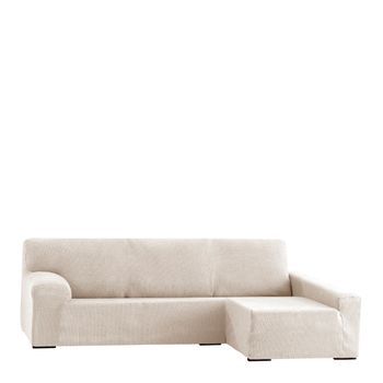 Funda De Sofá Chaise Longue Elástica Premium Mirando De Frente Derecha Para Brazo Largo Muy Suave Crudo 250 - 310 Cm