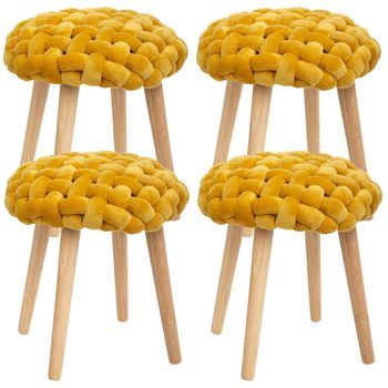 4 Taburetes De Tejido Tricotado En Mostaza Atmosphera 39x39x43 Cn Mostaza