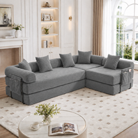sofa modular de 4 plazas - mueble para salon - pana - gris oscuro 270x180x64cm