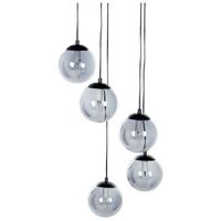 lampara colgante pantalla redonda vidrio ahumado 5 luces metal base transparente acero negro noel