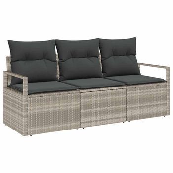 Juego De Sofá 3 Piezas | Mueble De Jardín Gris Claro Ratán Sintético