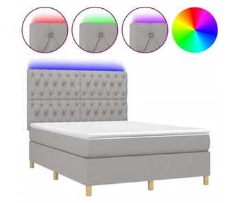 Cama box spring colchón y luces led tela gris claro 140x190 cm diseño de botones