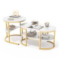 mesa de centro dorada 100x46x41cm set de 2 mesas nido con almacenaje metal y efecto marmol