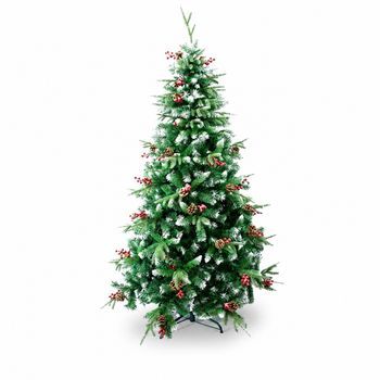 Árbol De Navidad Artificial Nevado Klack 180 Cm, Decorado Con Piñas Y Bayas, Con Base