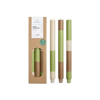 Juego de 3 velas rayadas beige, camel, verde 30 cm
