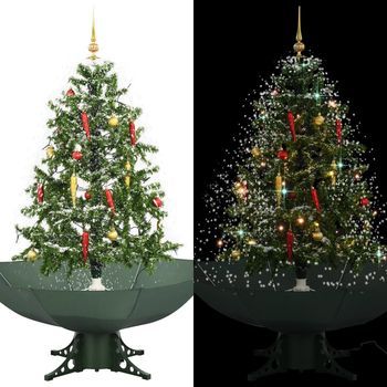 Árbol De Navidad | Decoraciones De Navidad Con Nieve Con Base En Paraguas Verde 140 Cm Cfw148870