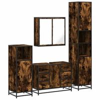 set de muebles bano 4 pzas madera contrachapada roble ahumado vidaxl