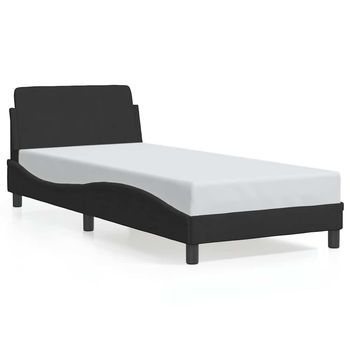 Cama Para Adulto | Cama Individual | Estructura De Cama Con Cabecero De Terciopelo Negro 90x200 Cm