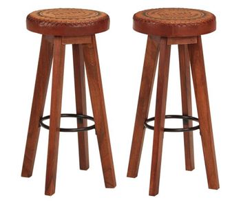 Vidaxl taburetes de cocina 2 uds cuero auténtico madera maciza acacia